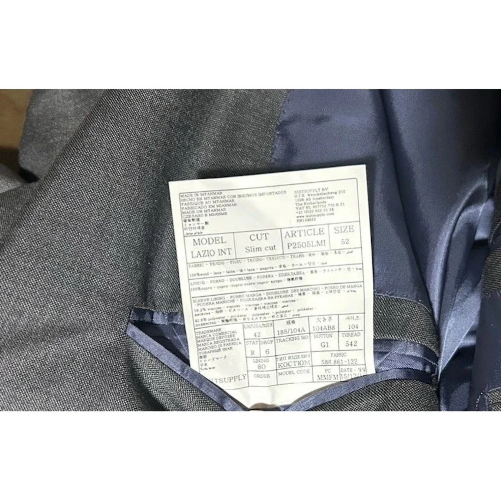 Suitsupply Lazio 2pc Suit Grey Wool Vitale Barberis Canonico 42R Slim 34x31
